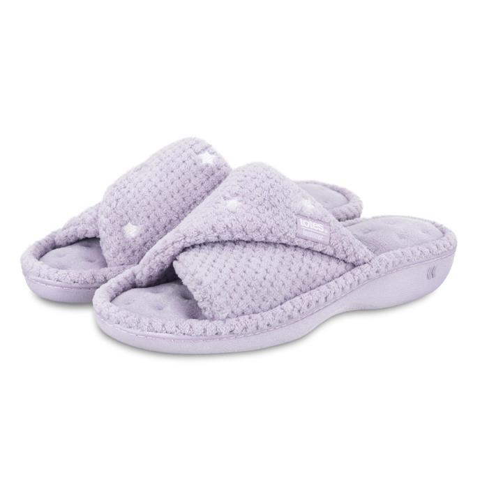 Isotoner® Ladies Popcorn Turnover Open Toe Slipper Lilac Star Extra Image 1